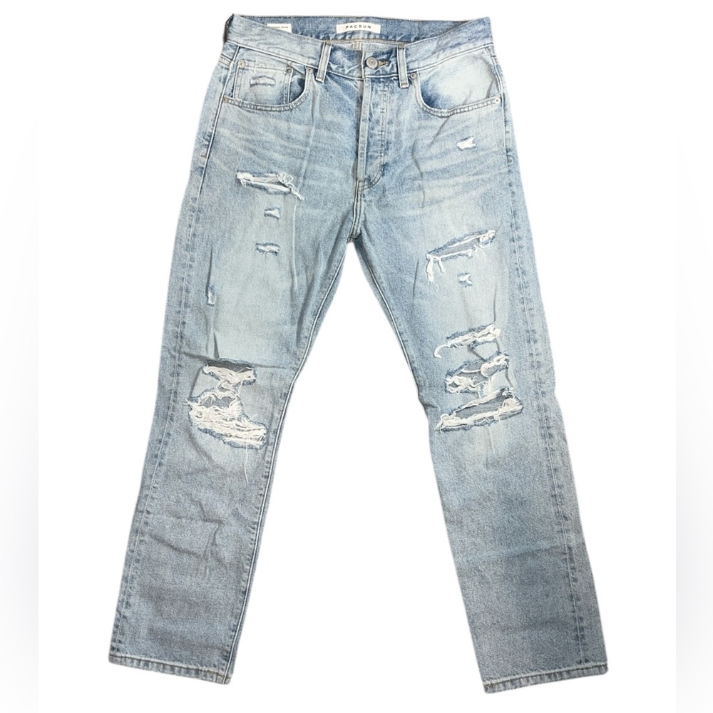 NEW PACSUN MEN'S MEDIUM WASH RIPPED VINTAGE LOOSE JEANS SIZE 30